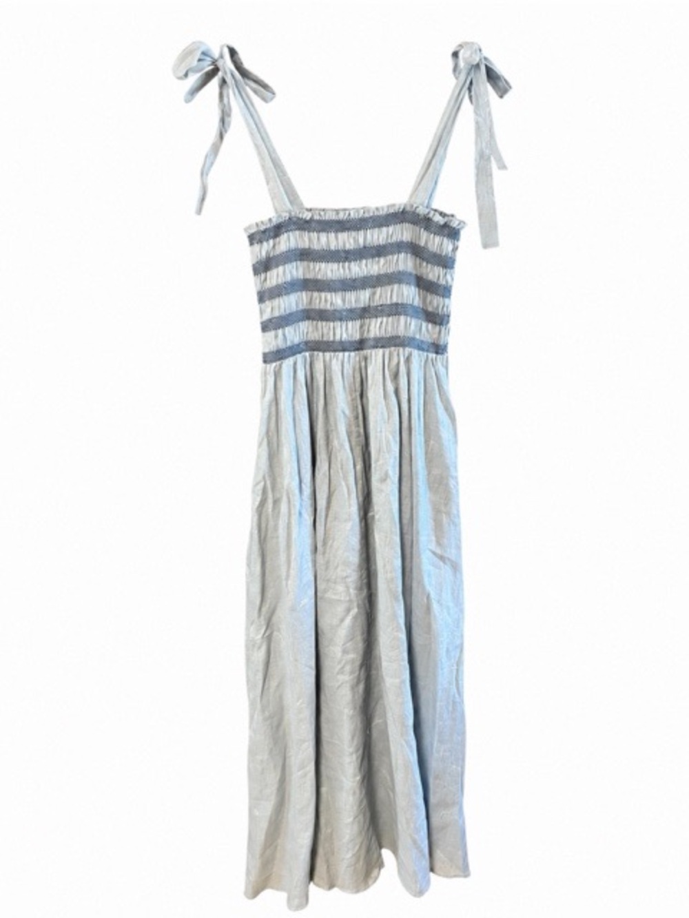 Miou Muse Linen Blend Tie Strap Smocked Maxi Dress NWT